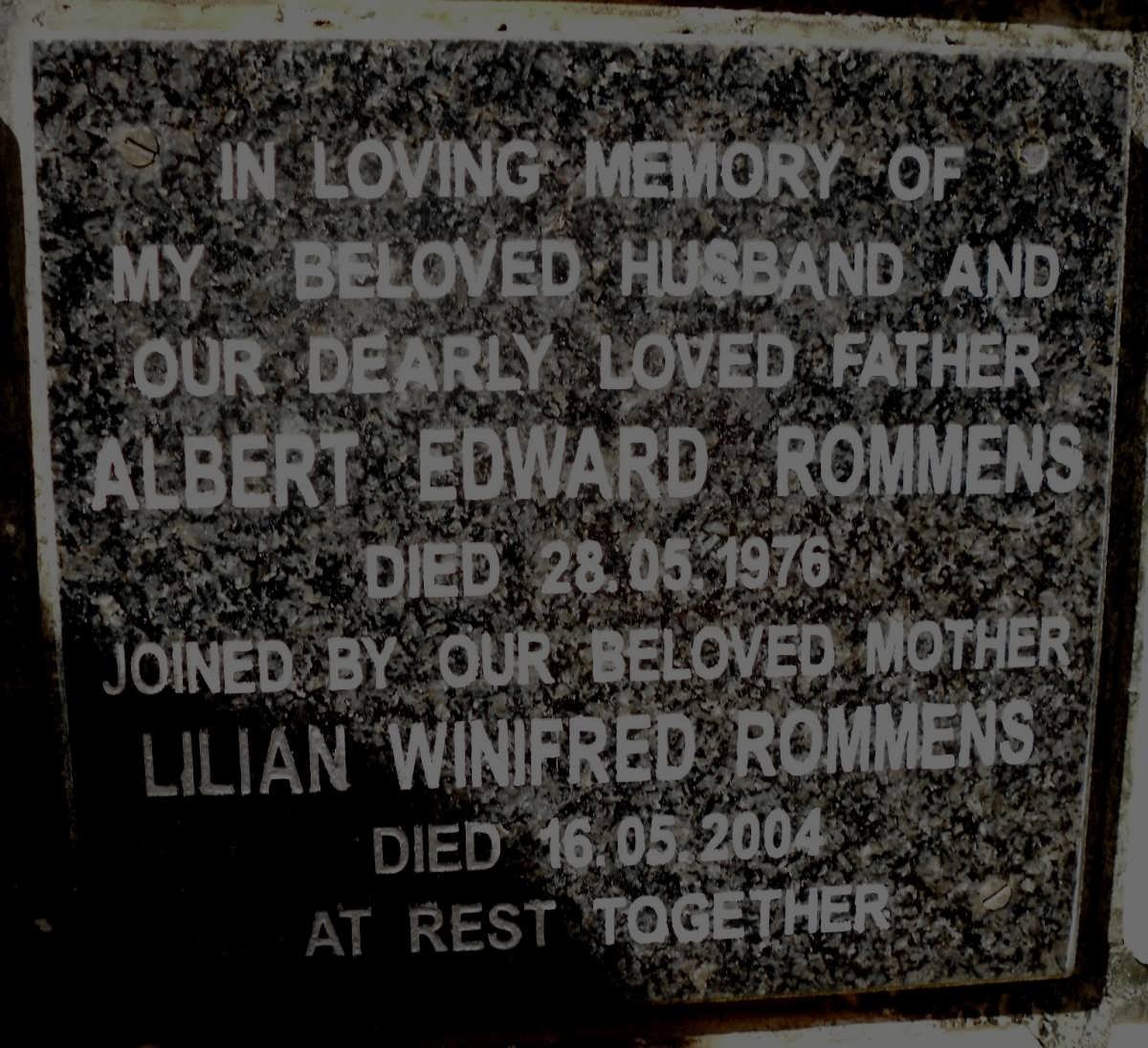 ROMMENS Albert Edward -1976 &amp; Lilian Winifred -2004