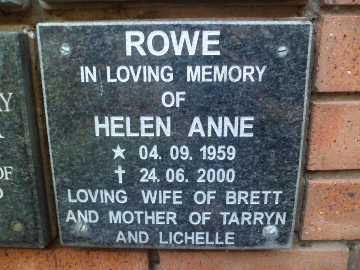 ROWE Helen Anne 1959-2000