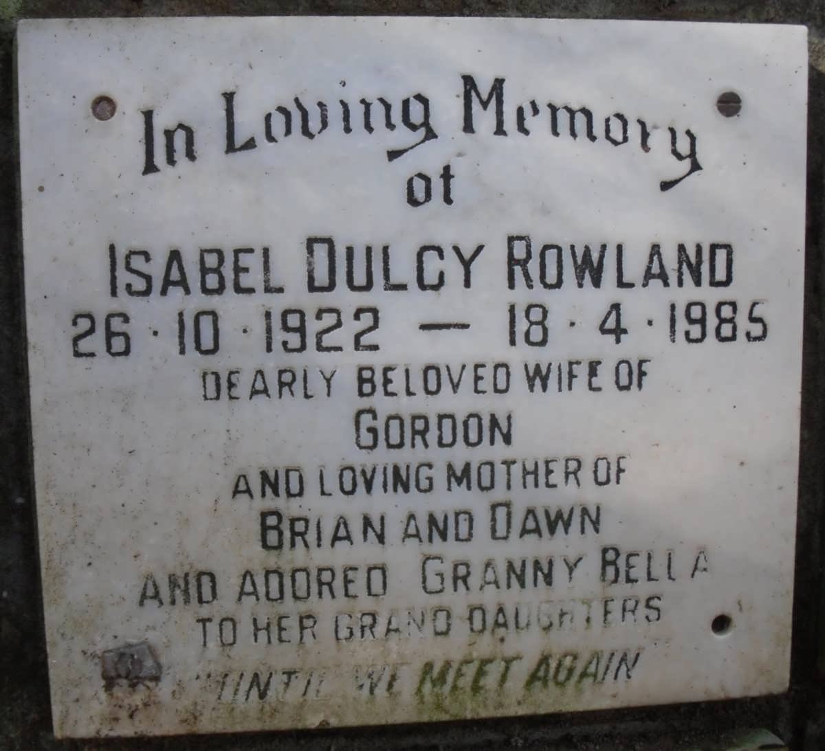 ROWLAND Isabel Dulcy 1922-1985