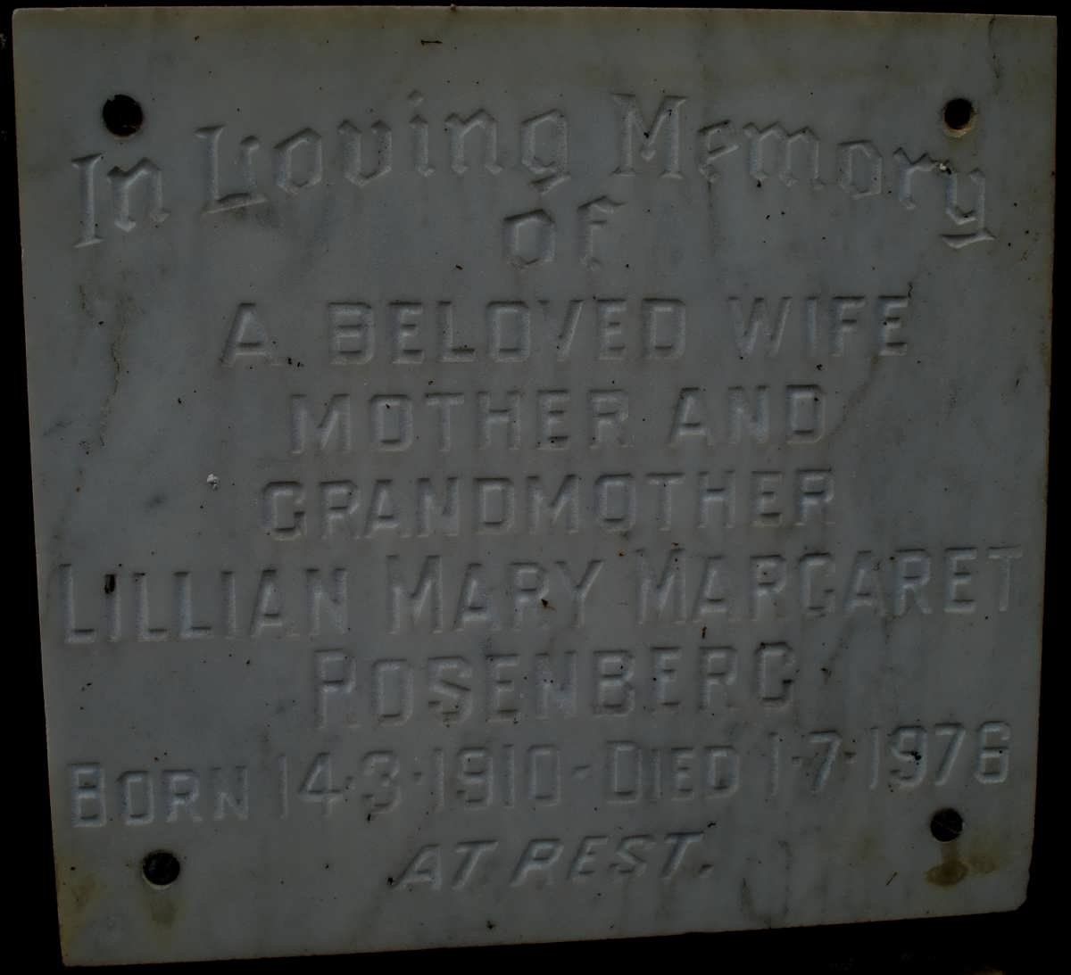 ROSENBERG Lillian Mary Margaret 1910-1976