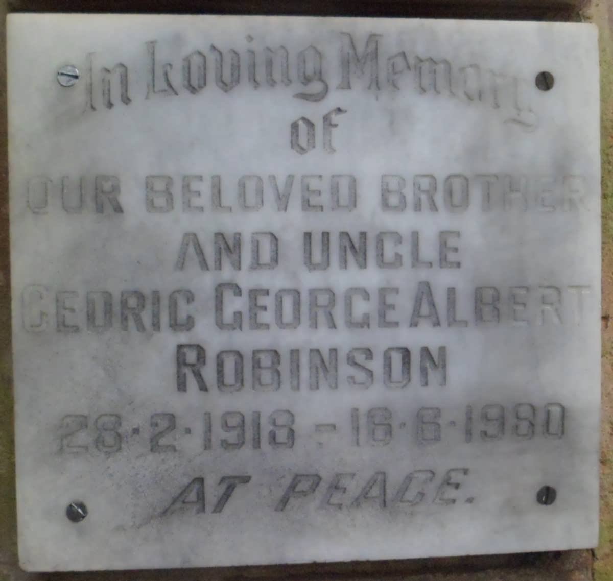 ROBINSON Cedric George Albert 1918-1980