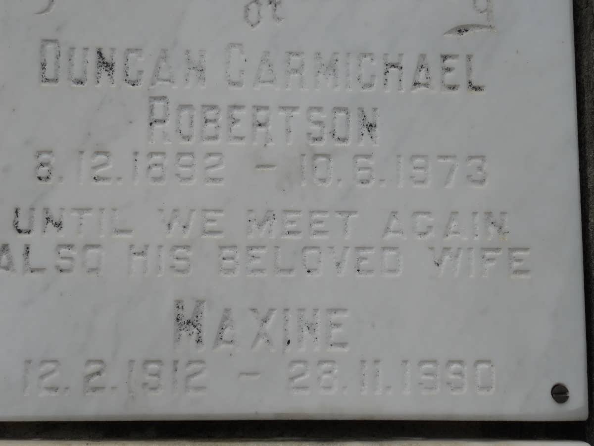 ROBERTSON Duncan Carmichael 1892-1973 &amp; Maxine 1912-1990