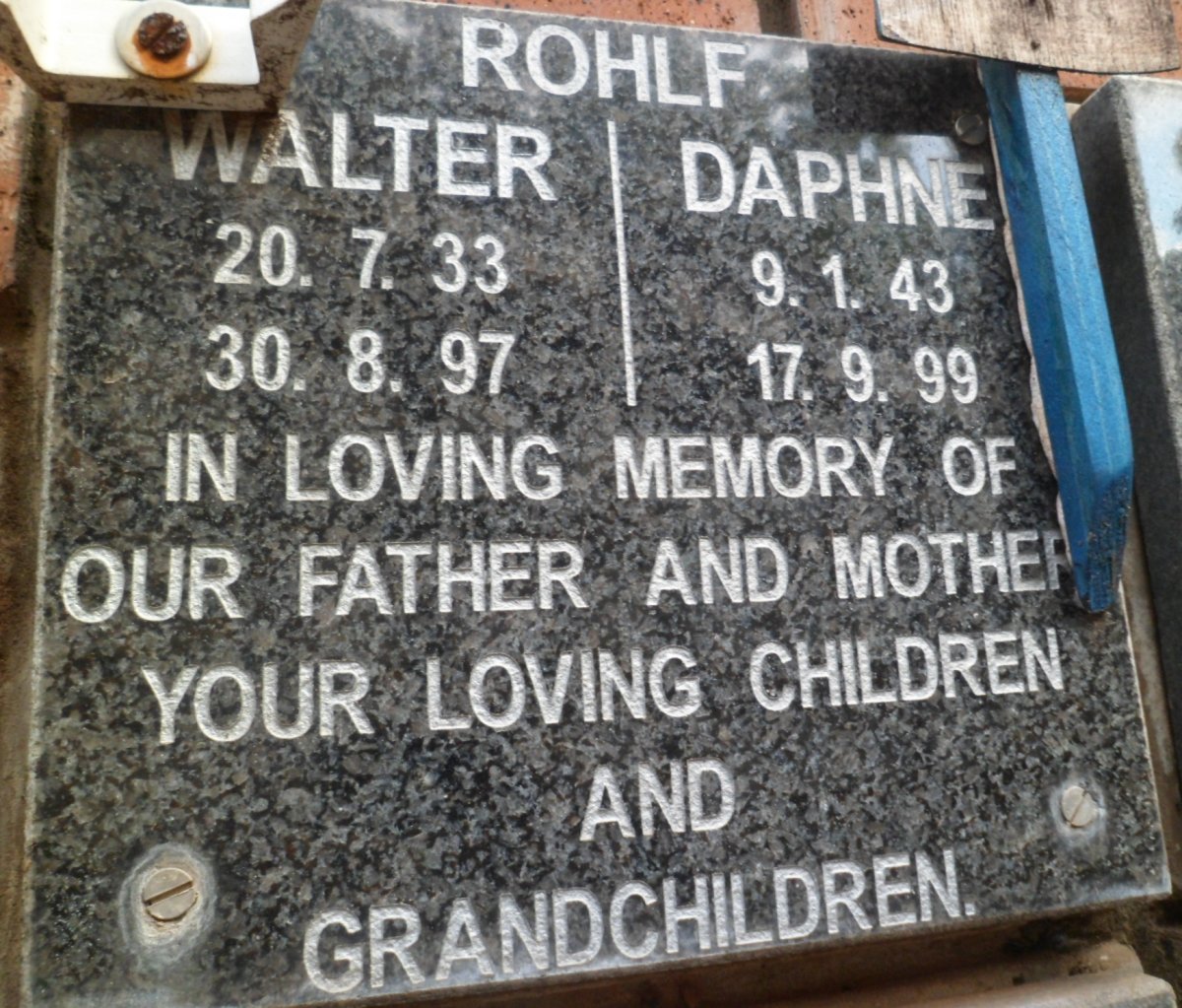 ROHLF Walter 1933-1997 &amp; Daphne 1943-1999