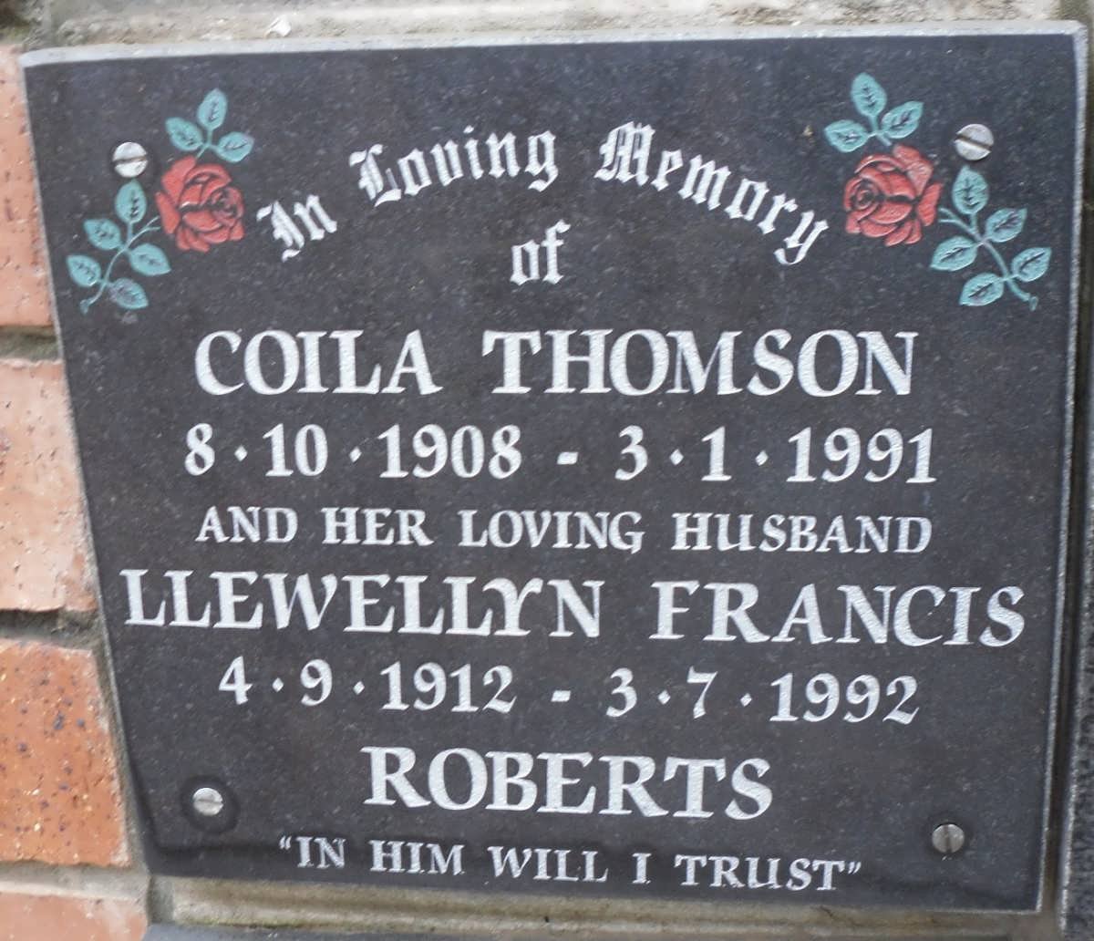ROBERTS Llewellyn Francis 1912-1992 &amp; Coila THOMSON 1908-1991