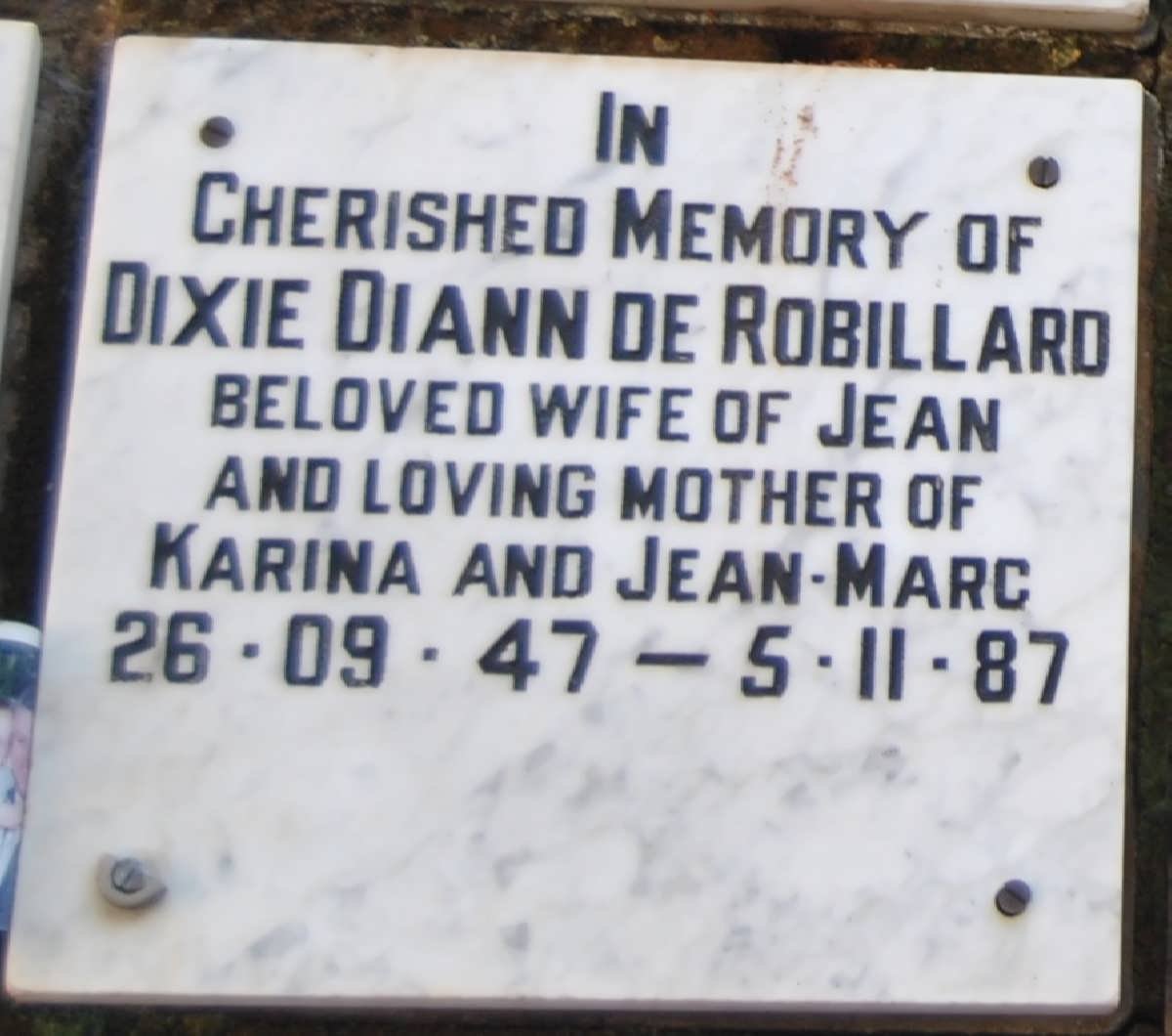 ROBILLARD Dixie Diann, de 1947-1987