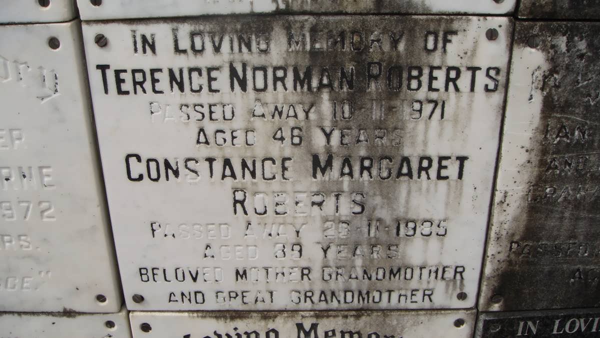 ROBERTS Terence Norman -1971 &amp; Constance Margaret -1985
