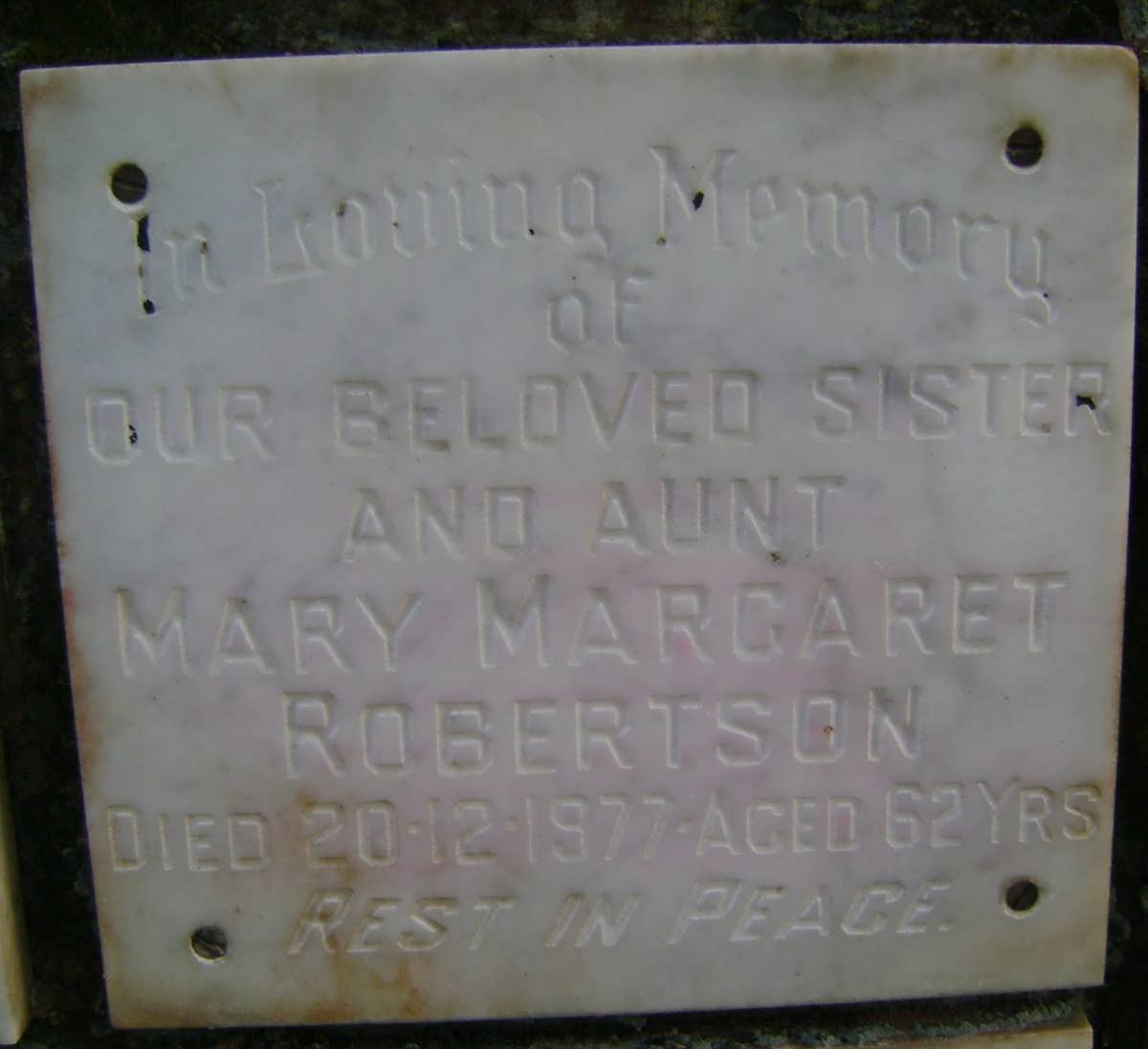 ROBERTSON Mary Margaret -1977