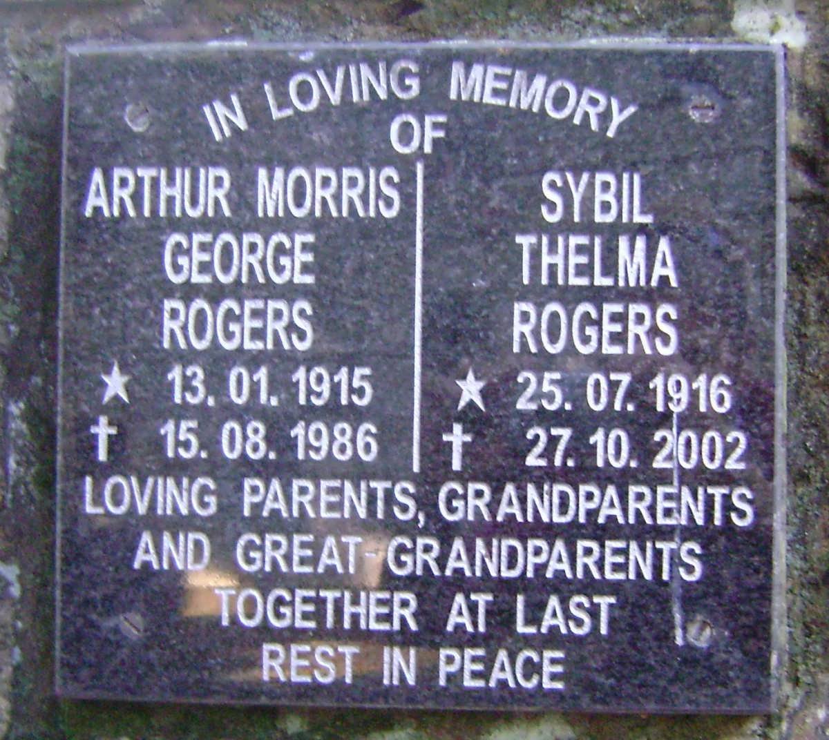 ROGERS Arthur Morris George 1915-1986 &amp; Sybil Thelma 1916-2002