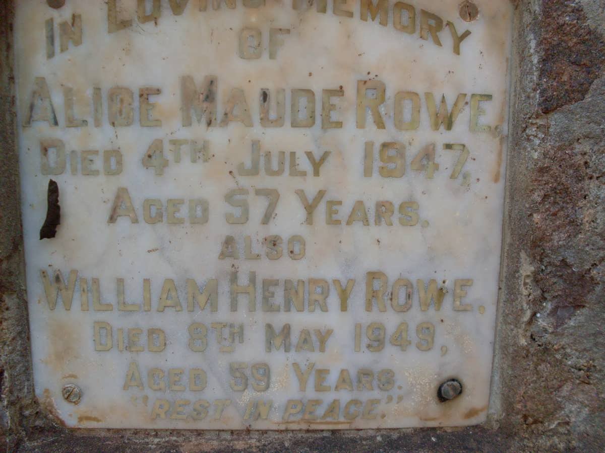 ROWE William Henry -1949 &amp; Alice Maude -1947