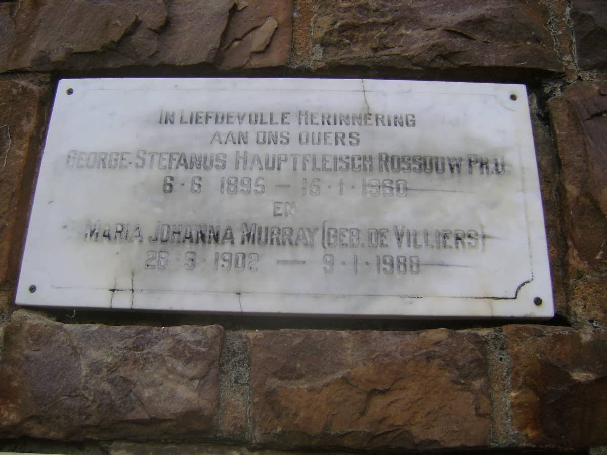 ROSSOUW George Stefanus Hauptfleisch 1895-1960 &amp; Maria Johanna Murray DE VILLIERS 1902-1988