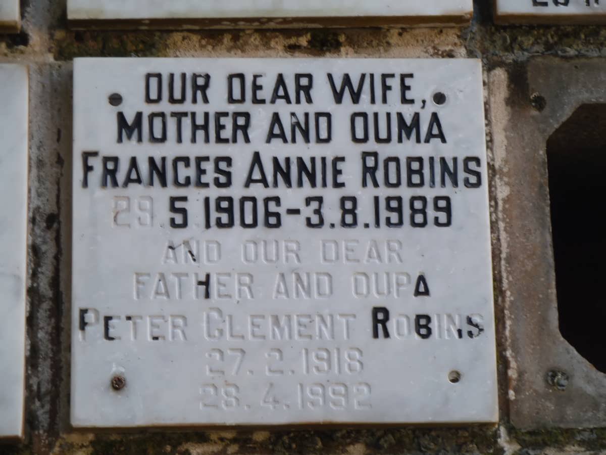 ROBINS Peter Clement 1918-1992 &amp; Frances Annie 1906-1989