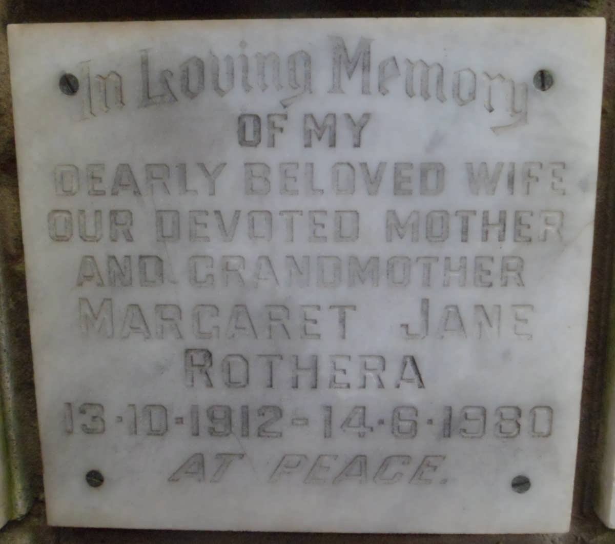 ROTHERA Margaret Jane 1912-1980