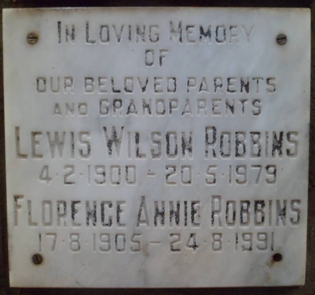 ROBBINS Lewis Wilson 1900-1979 &amp; Florence Annie 1905-1991