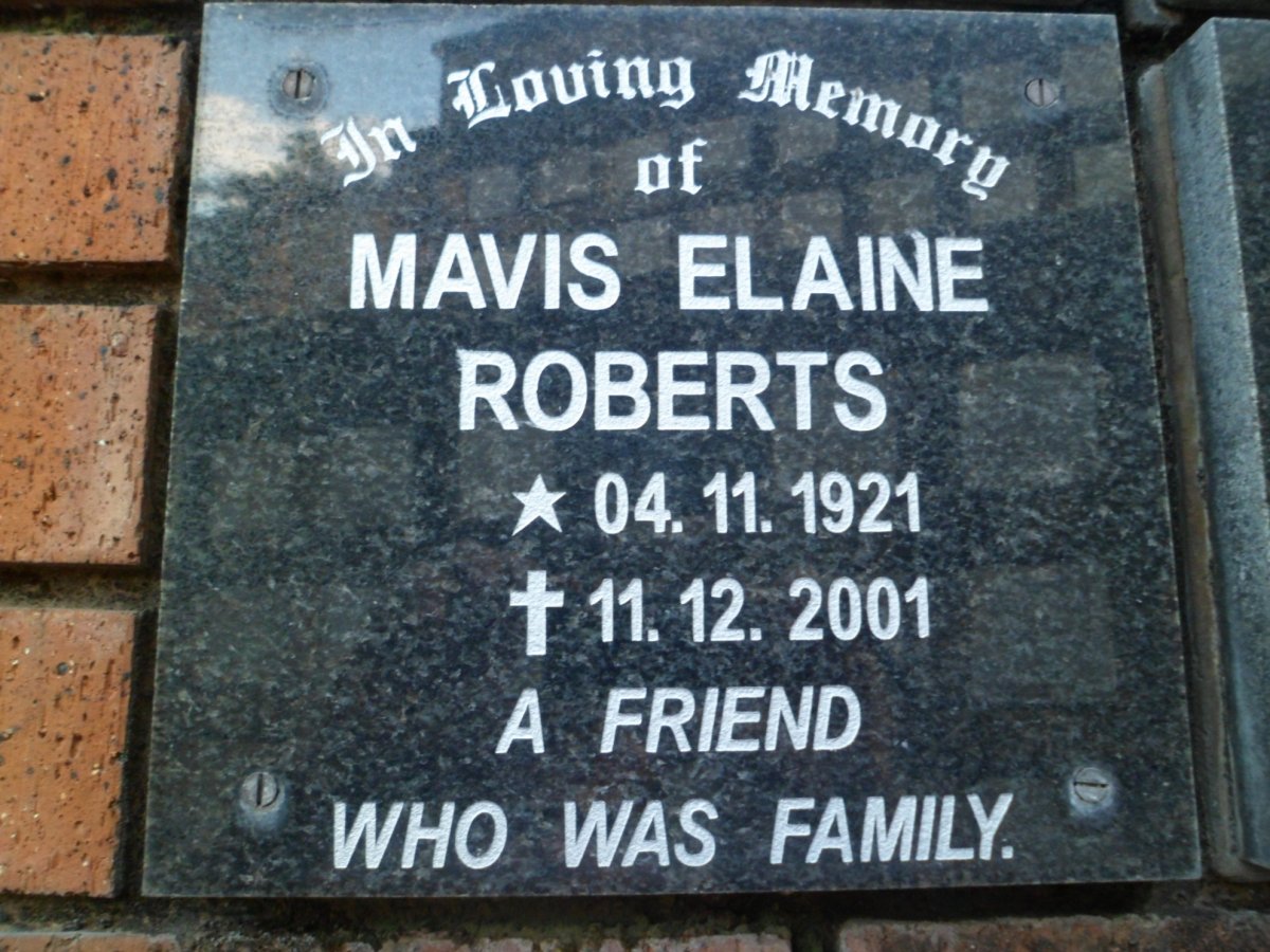 ROBERTS Mavis Elaine 1921-2001