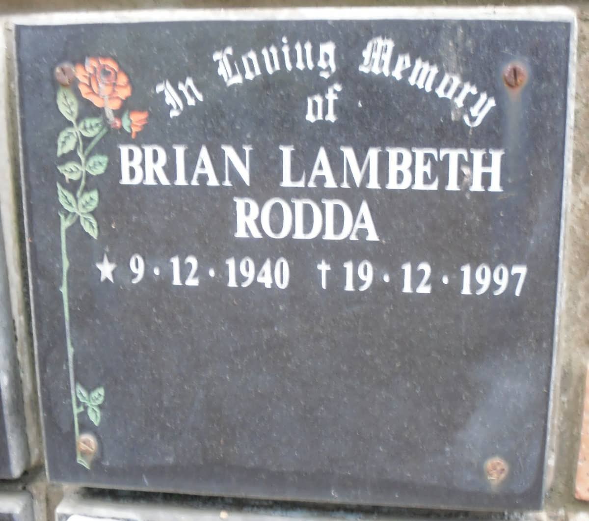 RODDA Brian Lambeth 1940-1997