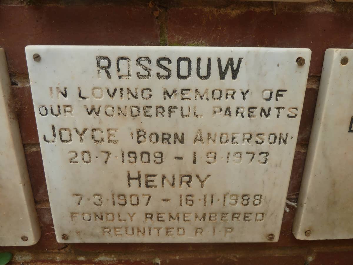 ROSSOUW Henry 1907-1988 &amp; Joyce ANDERSON 1909-1973