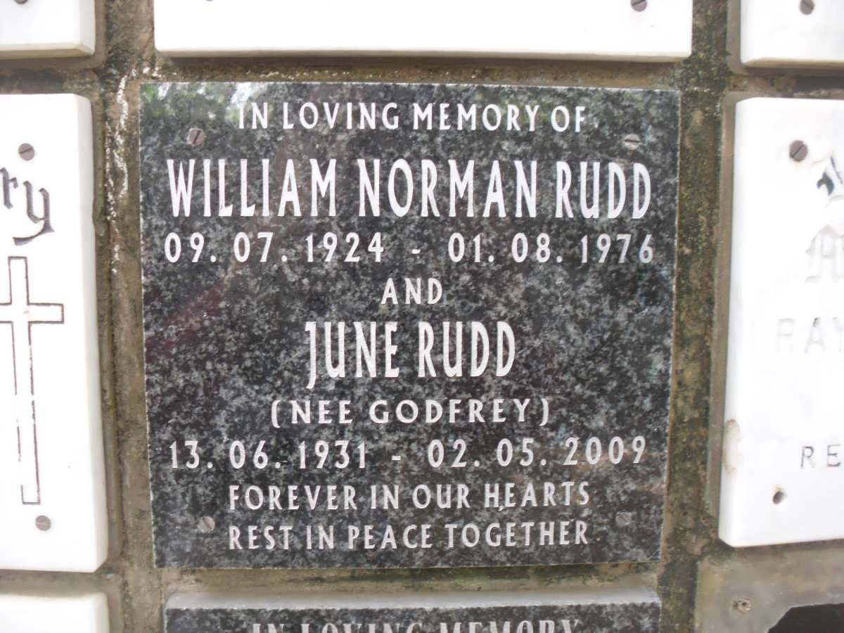 RUDD William Norman 1924-1976 &amp; June GODFREY 1931-2009