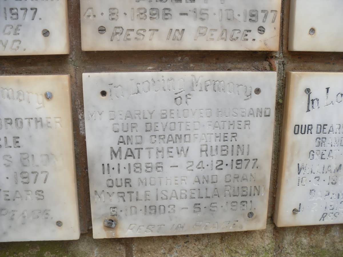 RUBINI Matthew 1896-1977 &amp; Myrtle Isabella 1903-1981
