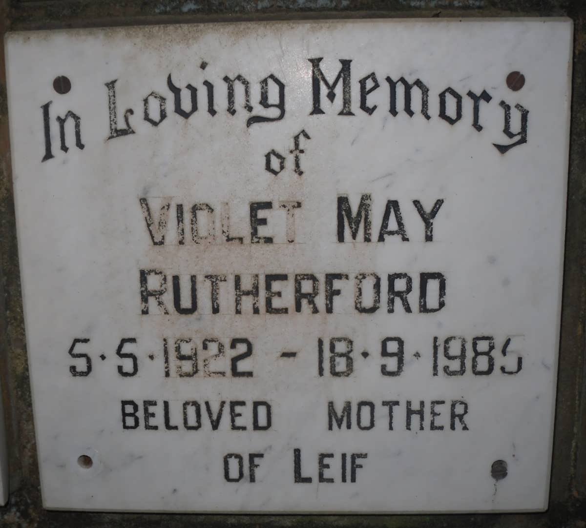 RUTHERFORD Violet May 1922-1985