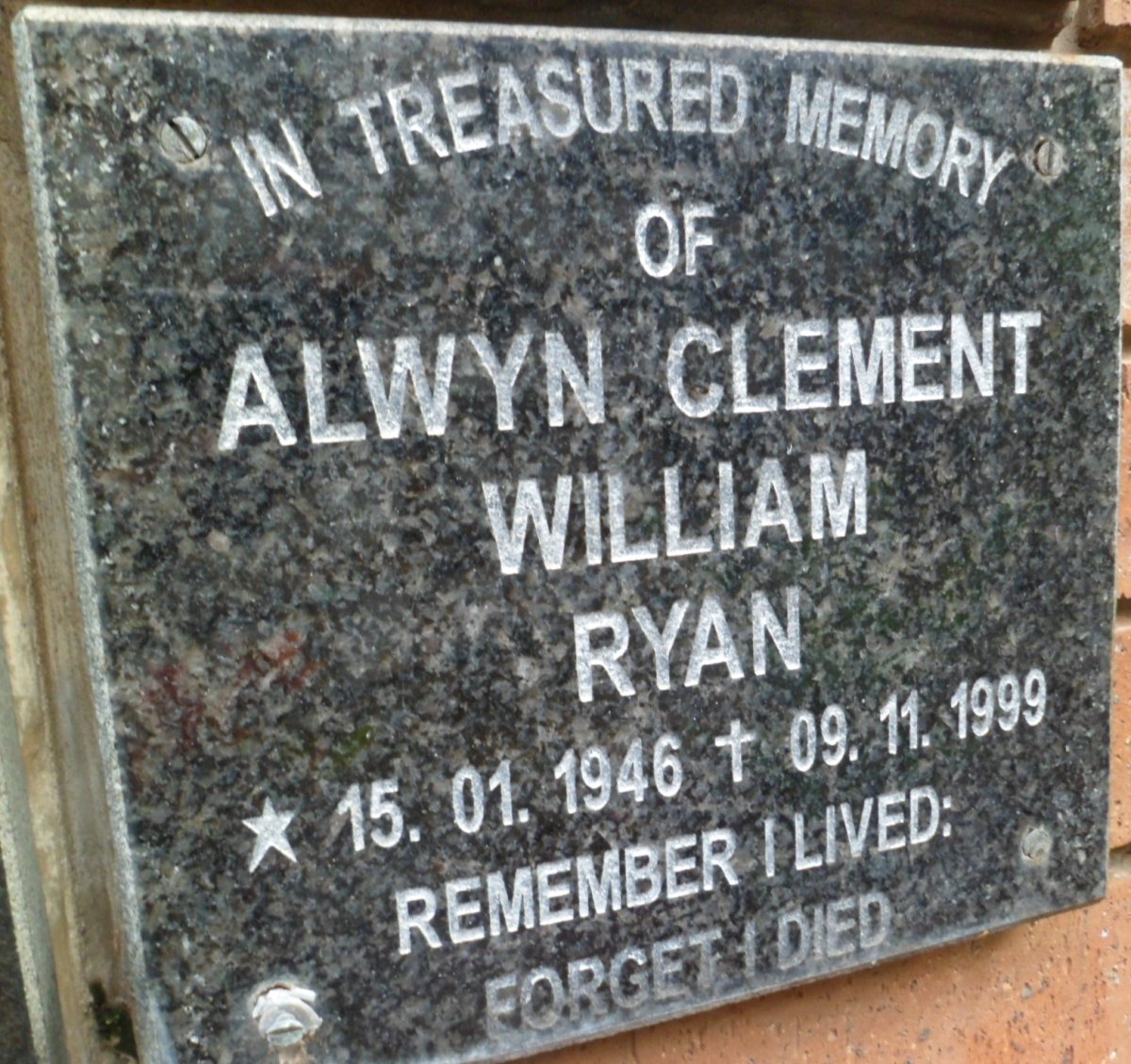 RYAN Alwyn Clement William 1946-1999
