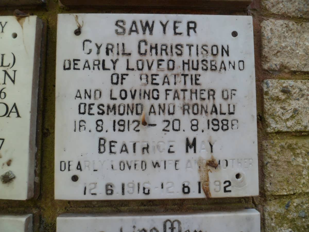 SAWYER Cyril Christison 1912-1986 &amp; Beatrice May 1916-1992