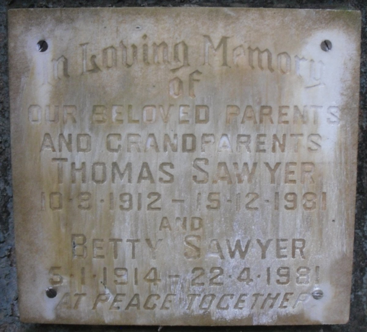 SAWYER Thomas 1912-1981 &amp; Betty 1914-1981