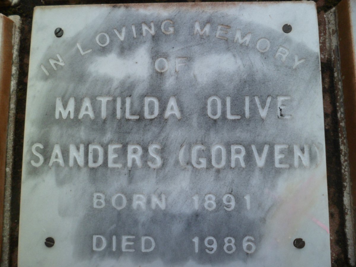 SANDERS Matilda Olive 1891-1986 nee GORVEN