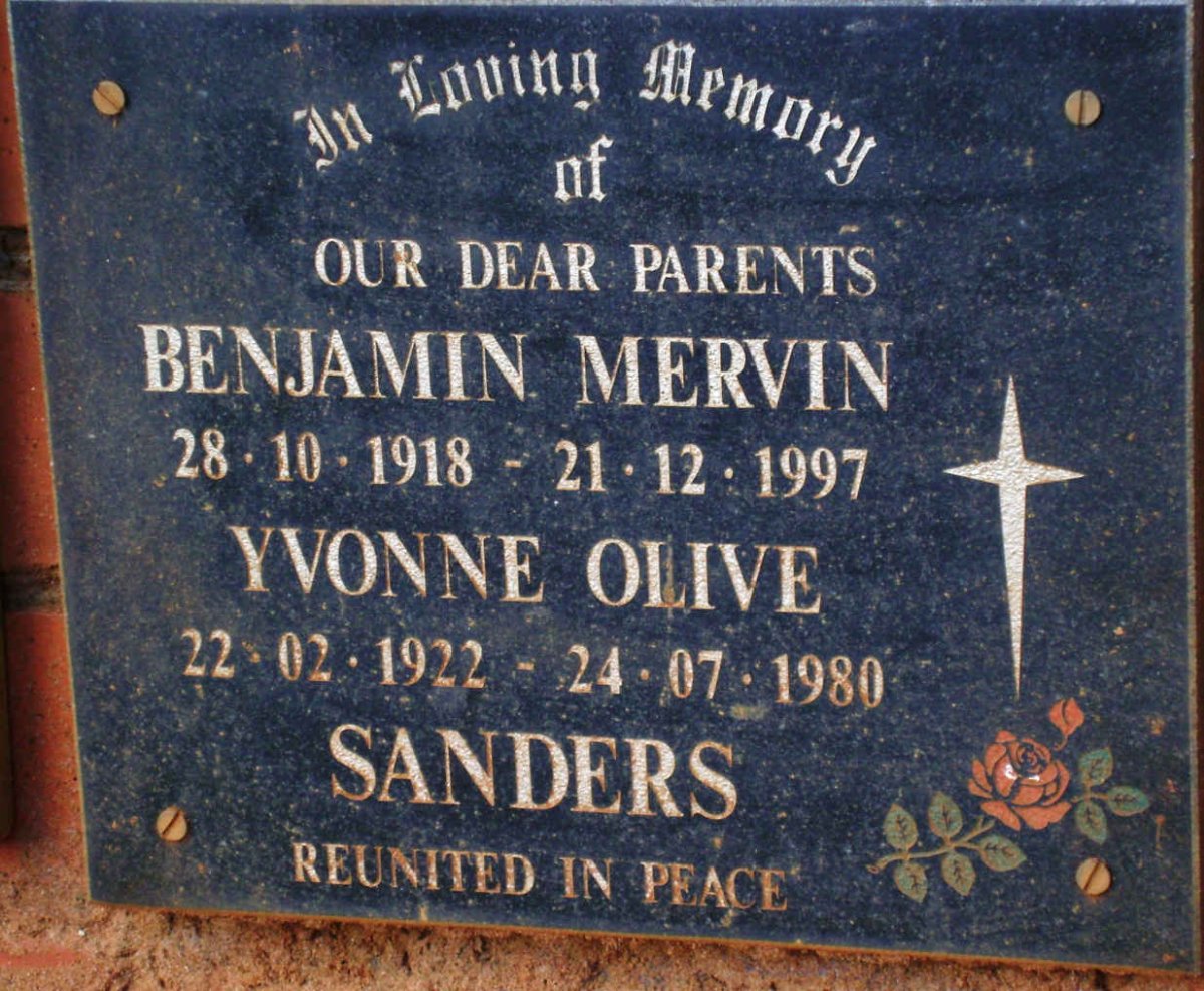 SANDERS Benjamin Mervin 1918-1997 &amp; Yvonne Olive 1922-1980