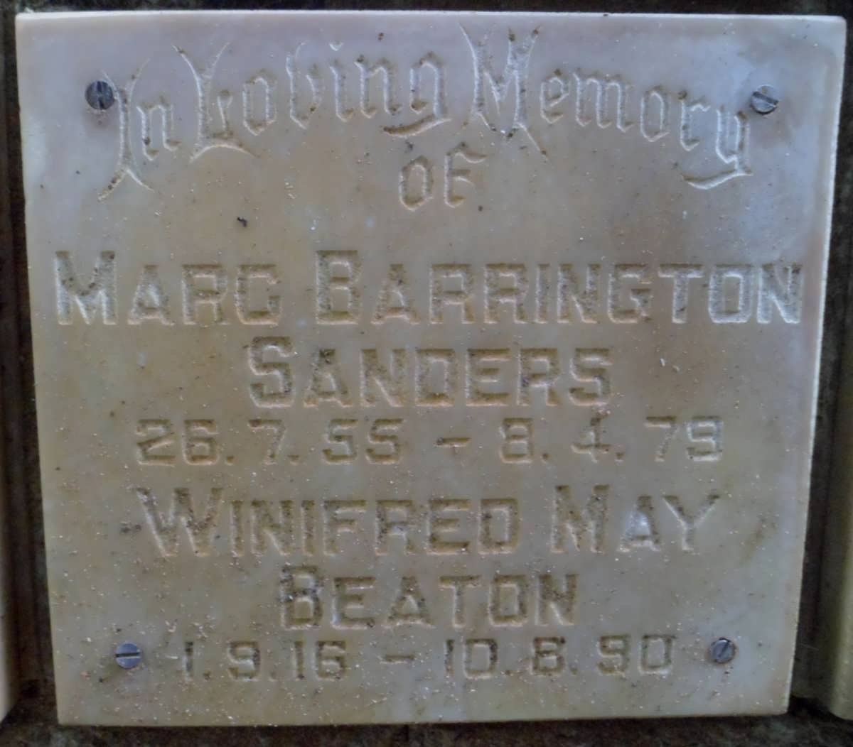 SANDERS Winifred May nee BEATON 1916-1990 :: SANDERS Marc Barrington 1955-1979