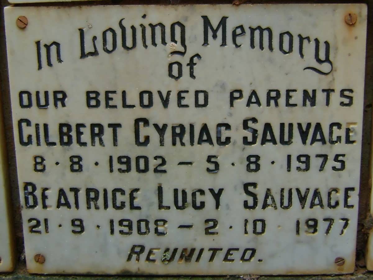 SAUVAGE Gilbert Cyriac 1902-1975 &amp; Beatrice Lucy 1908-1977