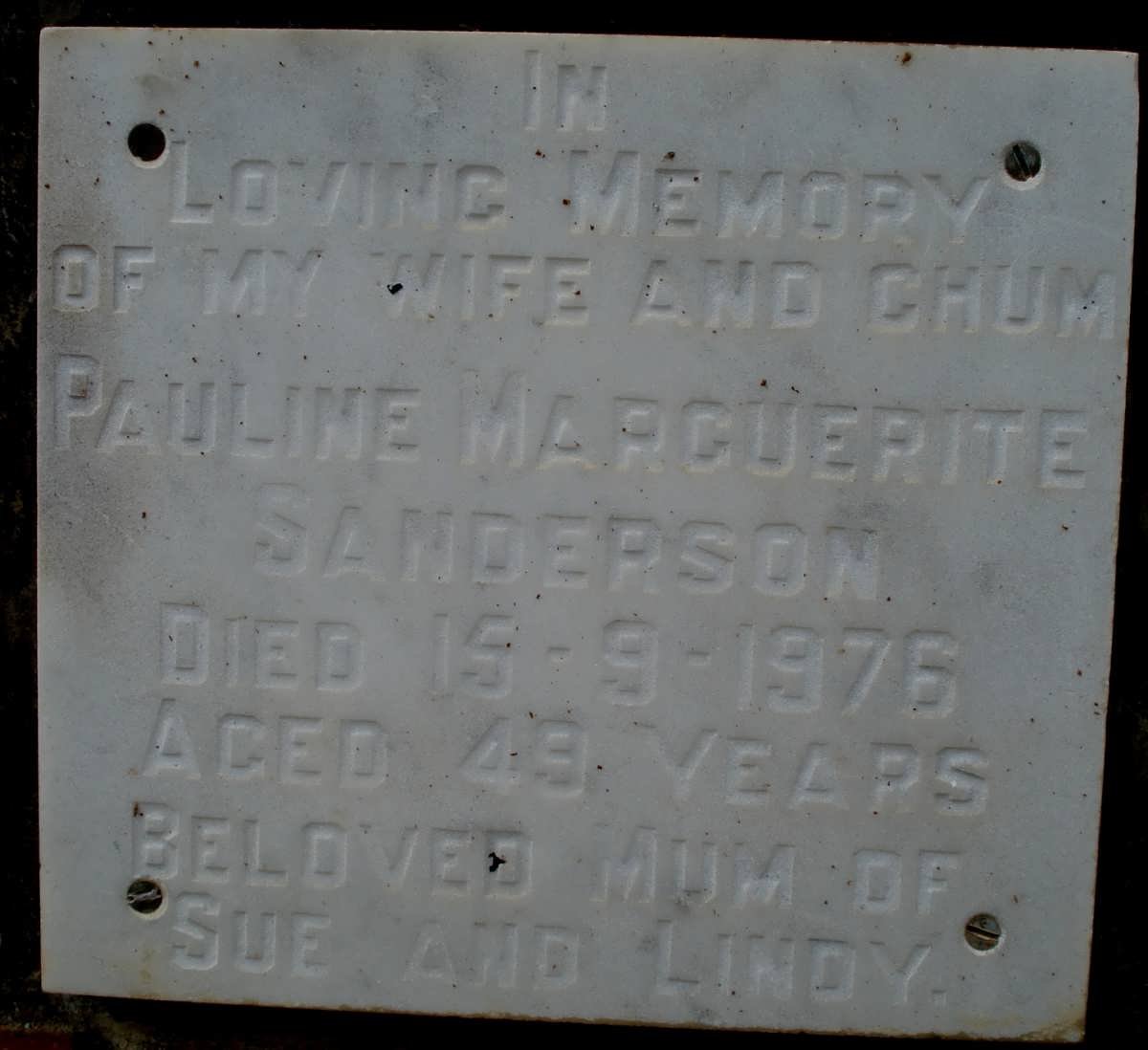 SANDERSON Pauline Marguerite -1976