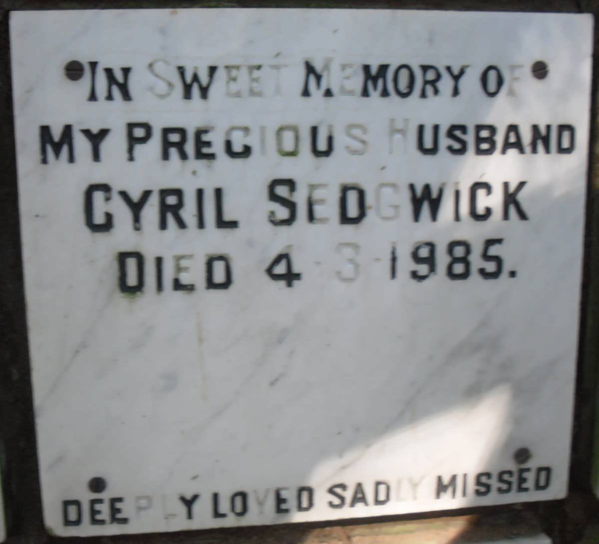 SEDGWICK Cyril -1985