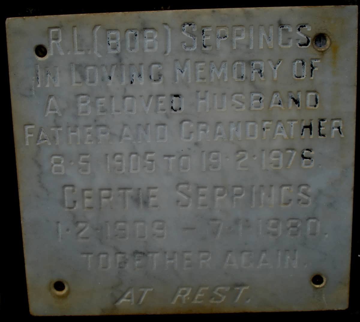 SEPPINGS R.L. 1905-1976 &amp; Gertie 1909-1980