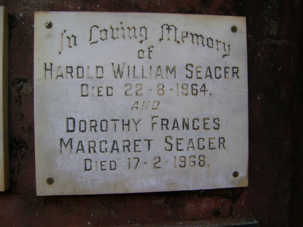 SEAGER Harold William -1964 &amp; Dorothy Frances Margaret -1968