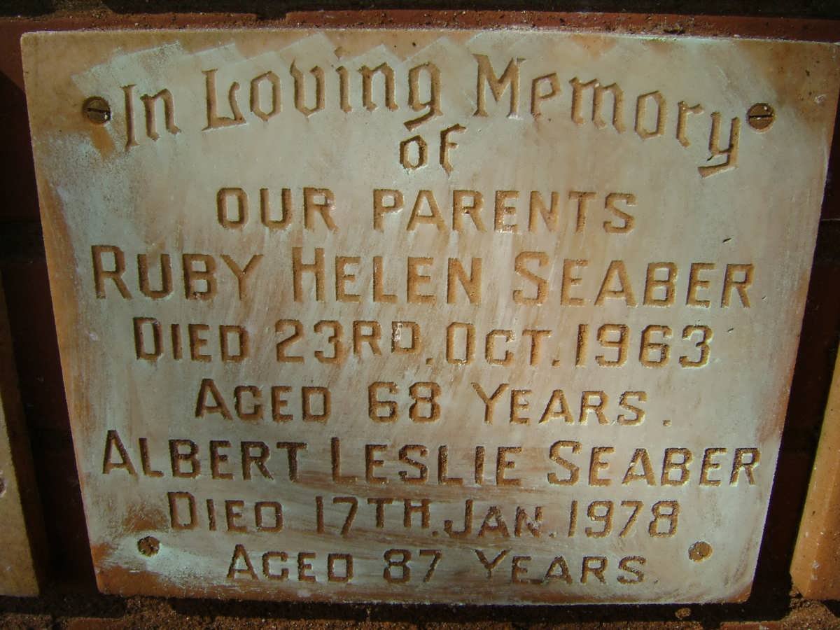 SEABER Albert Leslie -1978 &amp; Ruby Helen -1963