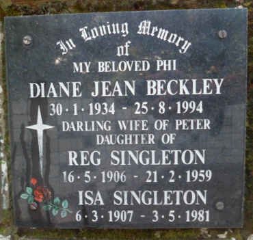 SINGLETON Reg 1906-1959 &amp; Isa 1907-1981 :: BECKLEY Diane Jean nee SINGLETON 1934-1994