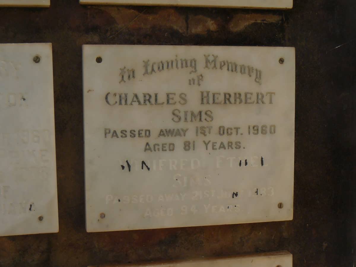 SIMS Charles Herbert -1960 &amp; Winifred Ethel -1983