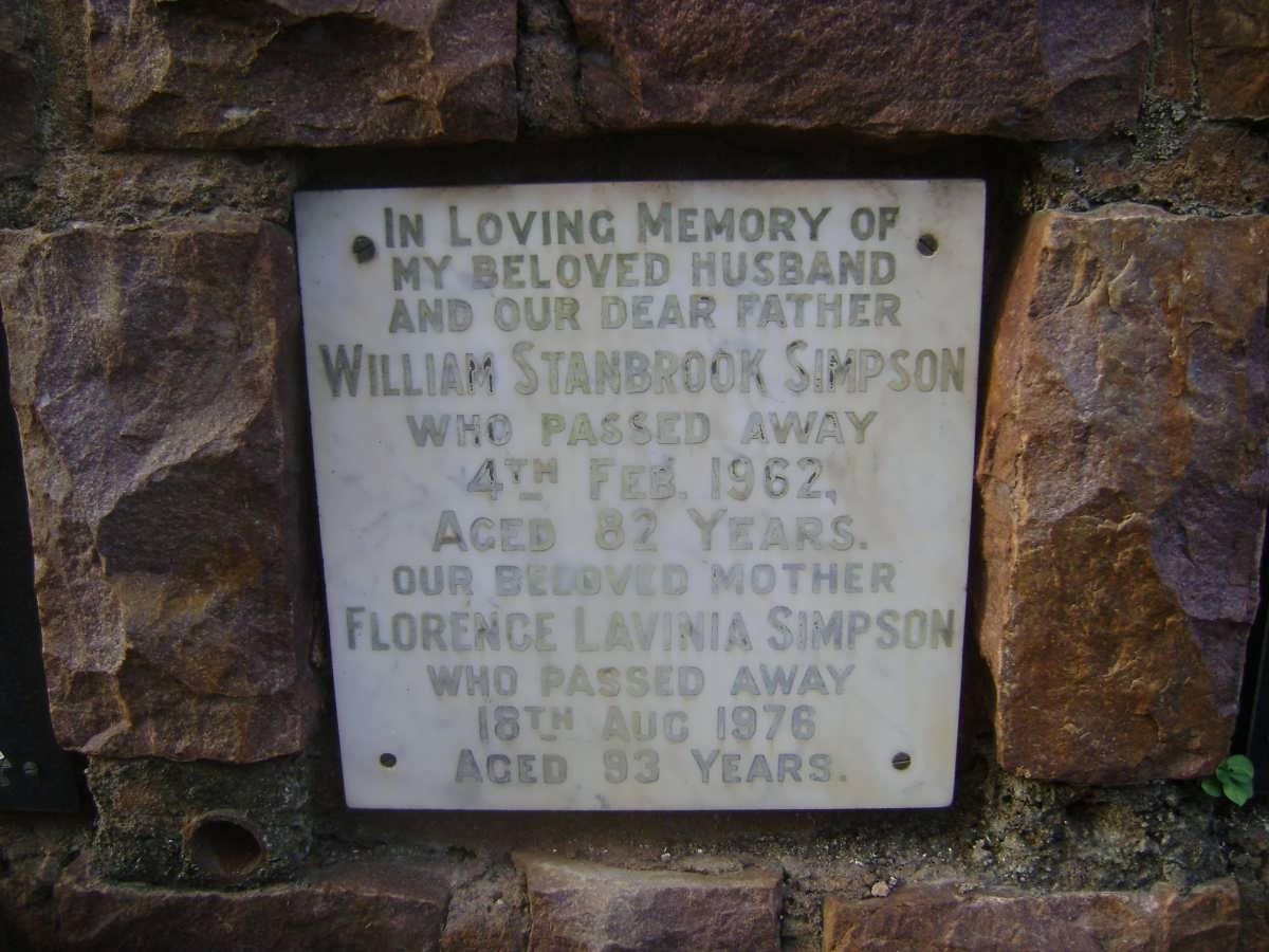 SIMPSON William Stanbrook -1962 &amp; Florence Lavinia -1976
