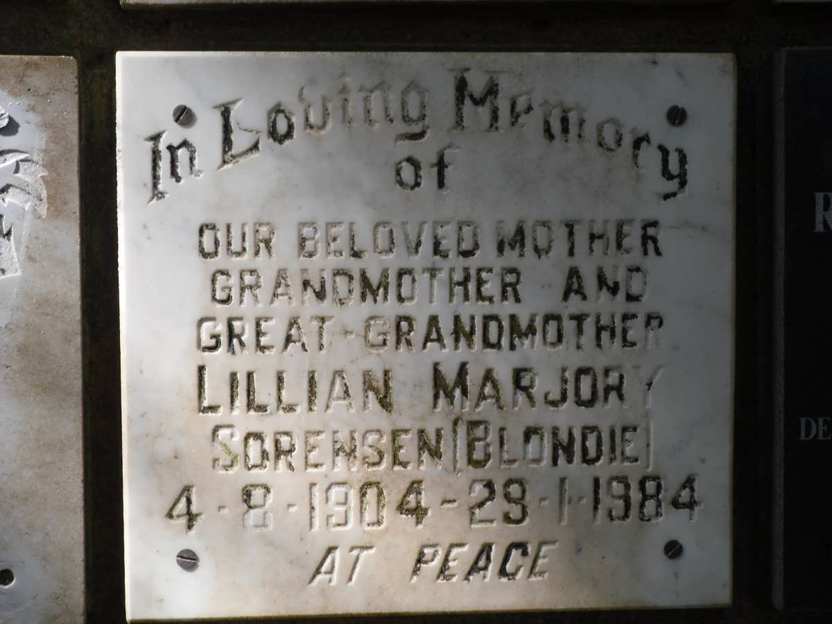 SORENSEN Lillian Marjory 1904-1984
