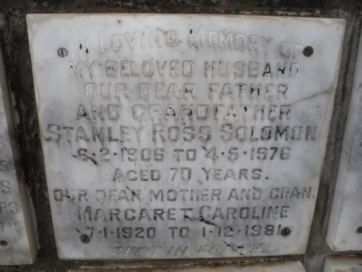 SOLOMON Stanley Ross 1906-1976 &amp; Margaret Caroline 1920-1981