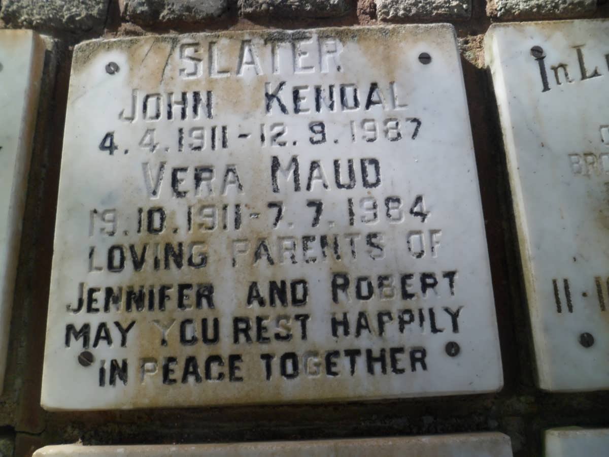 SLATER John Kendal 1911-1987 &amp; Vera Maud 1911-1984