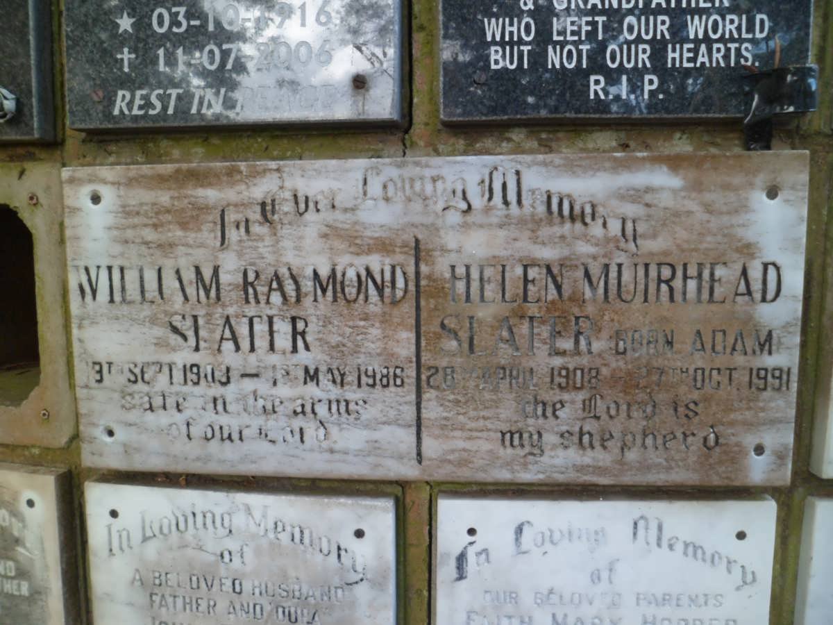 SLATER William Raymond 1903-1986 &amp; Helen Muirhead ADAM 1908-1991 
