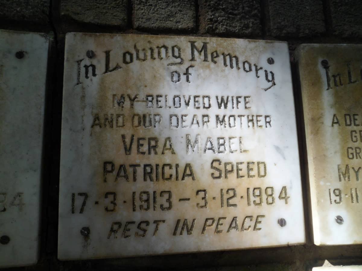 SPEED Vera Mabel Patricia 1913-1984