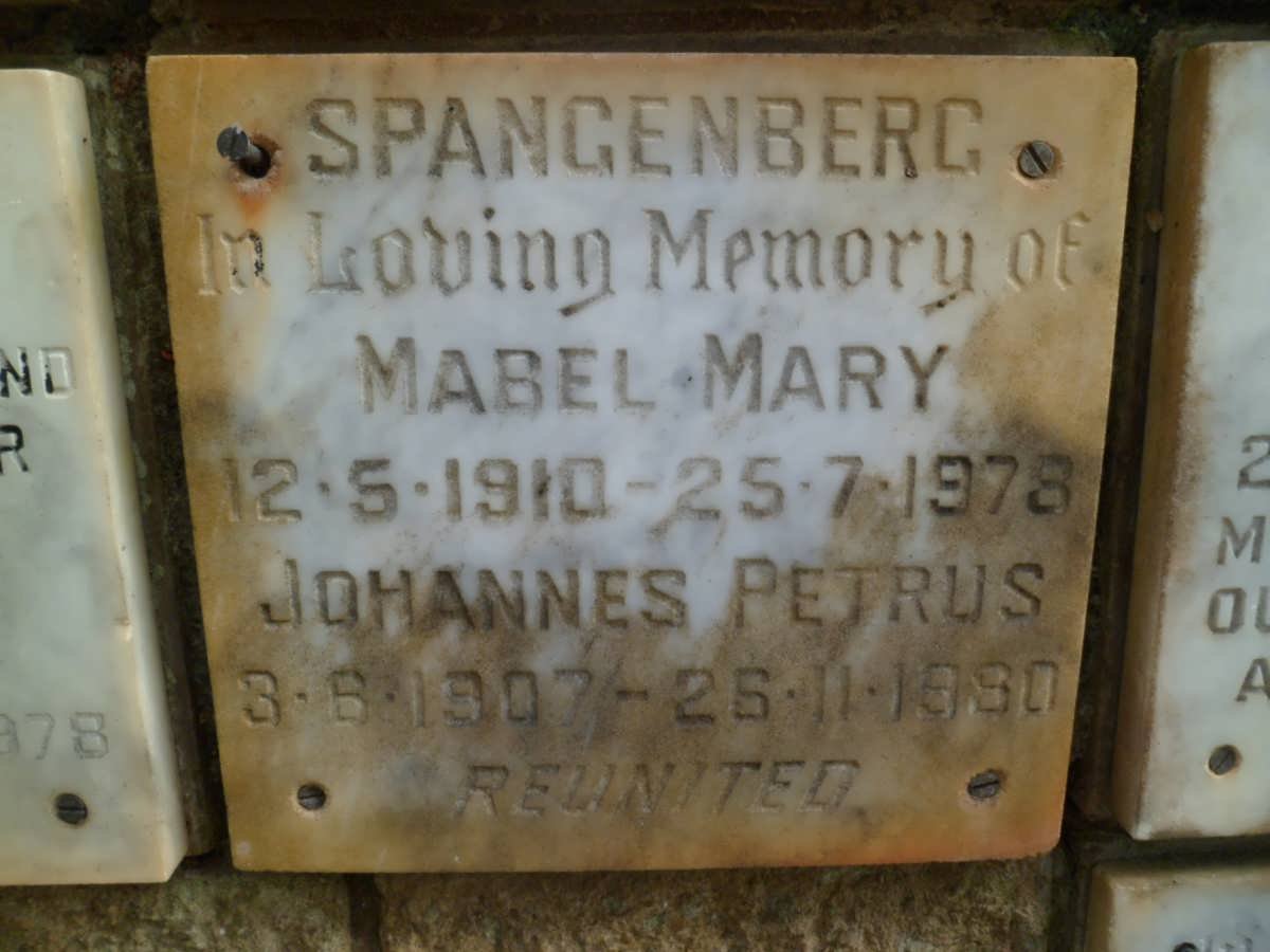 SPANGENBERG Johannes Petrus 1907-1980 &amp; Mabel Mary 1910-1978