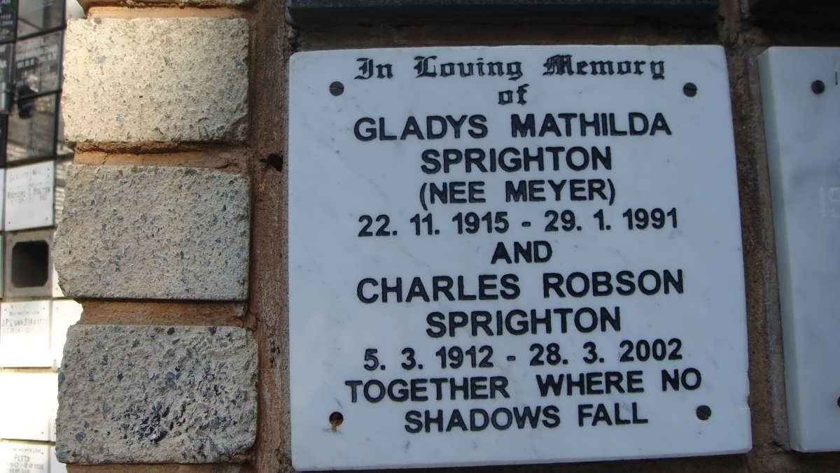 SPRIGHTON Charles Robson 1912-2002 &amp; Gladys Mathilda MEYER 1915-1991