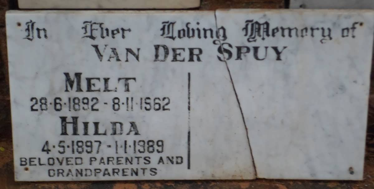 SPUY Melt, van der 1892-1962 &amp; Hilda 1897-1989