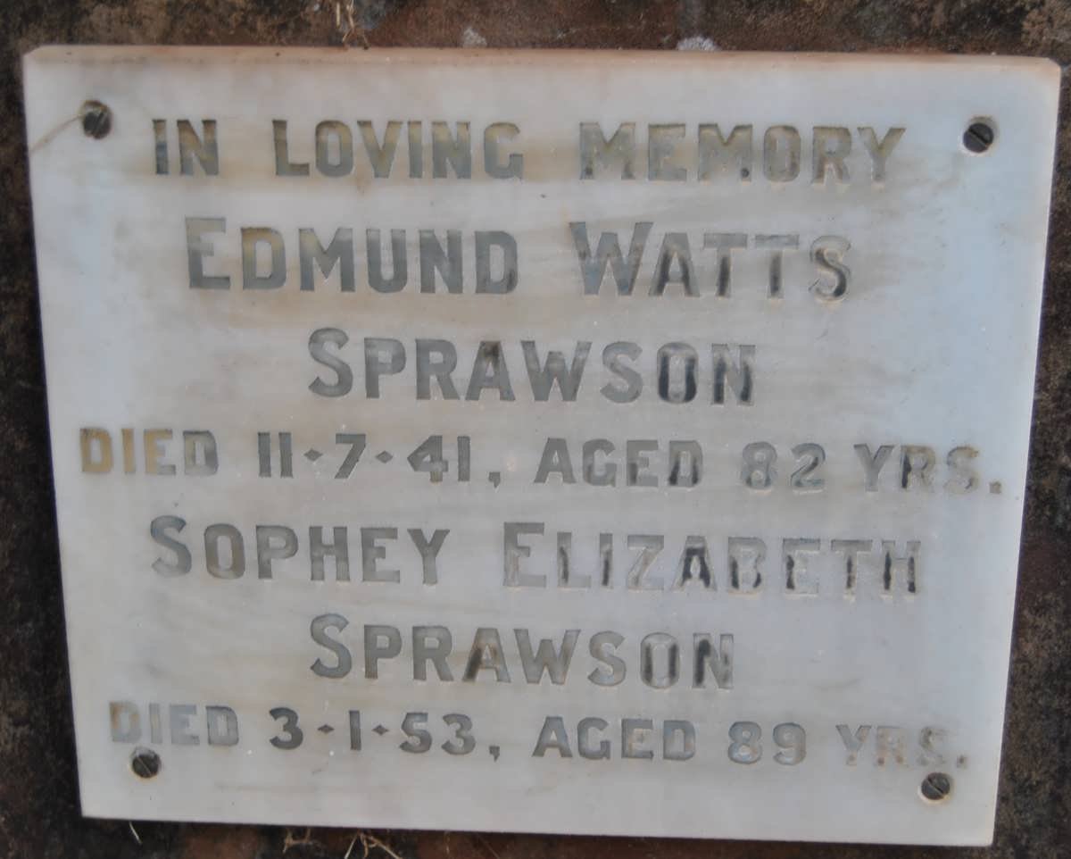 SPRAWSON Edmund Watts -1941 &amp; Sophey Elizabeth -1953