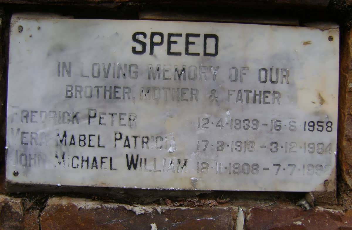 SPEED John Michael William 1908-1992 &amp; Vera Mabel Patricia 1913-1984 :: SPEED Fredrick Peter 1939-1958