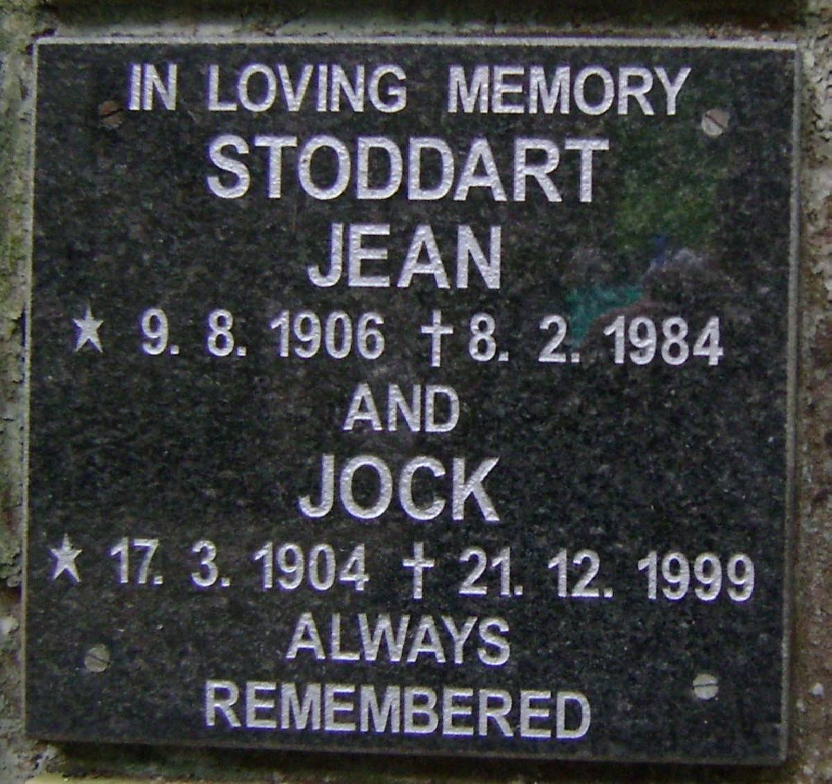 STODDART Jock 1904-1999 &amp; Jean 1906-1984