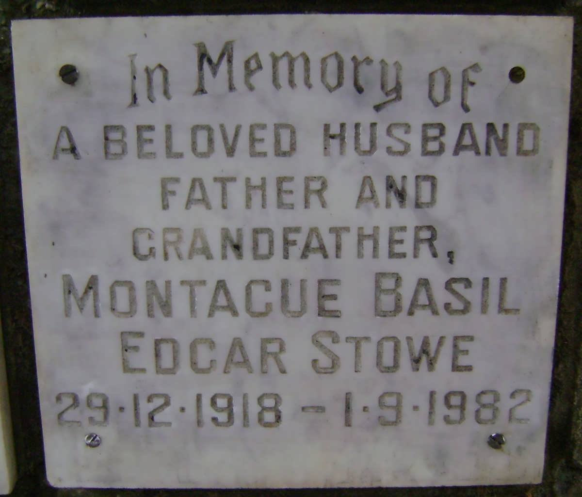 STOWE Montague Basil Edgar 1918-1982